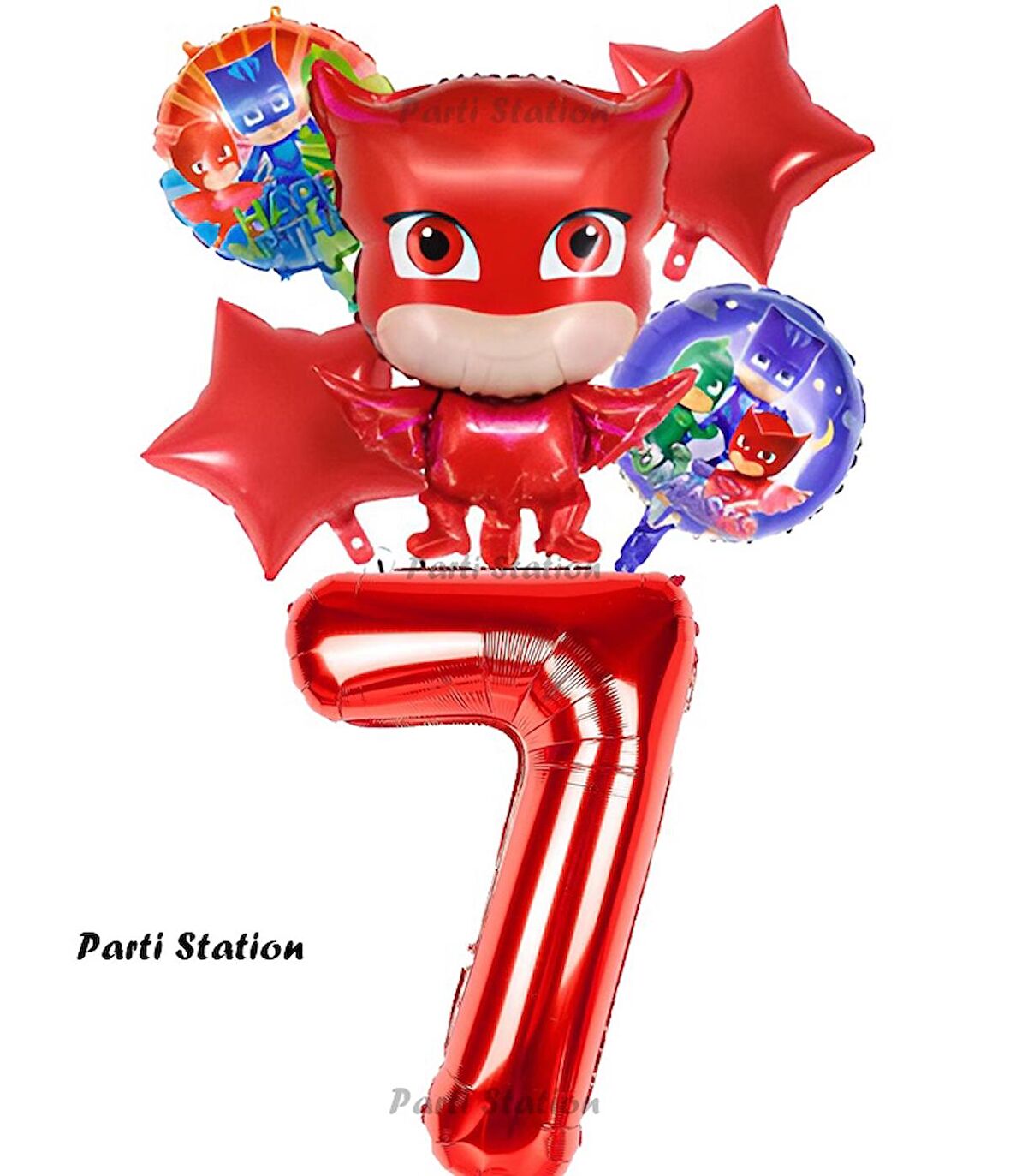 PjMasks Baykuş Kız 7 Yaş Konsept Doğum Günü Balon Set Pijamaskeliler Baykuş Kız Tema Parti Balon Set