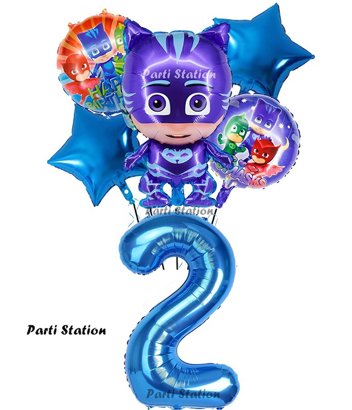 PjMasks Kedi Çocuk 2 Yaş Doğum Günü Parti Balon Set Pijamaskeliler Kedi Çocuk Tema Parti Balon Set