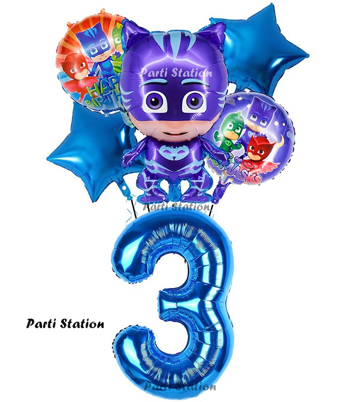 PjMasks Kedi Çocuk 3 Yaş Doğum Günü Parti Balon Set Pijamaskeliler Kedi Çocuk Tema Parti Balon Set