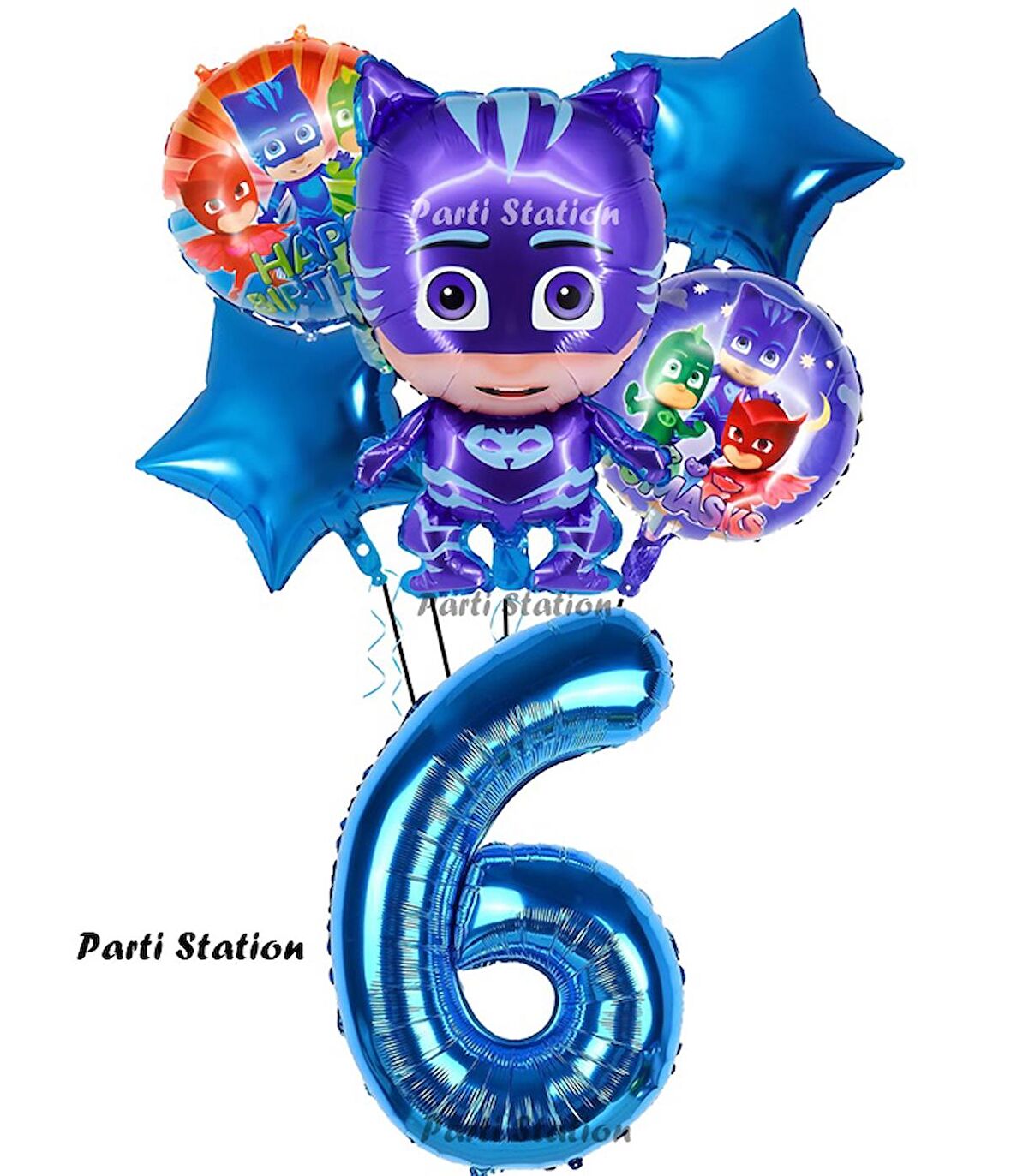 PjMasks Kedi Çocuk 6 Yaş Doğum Günü Parti Balon Set Pijamaskeliler Kedi Çocuk Tema Parti Balon Set