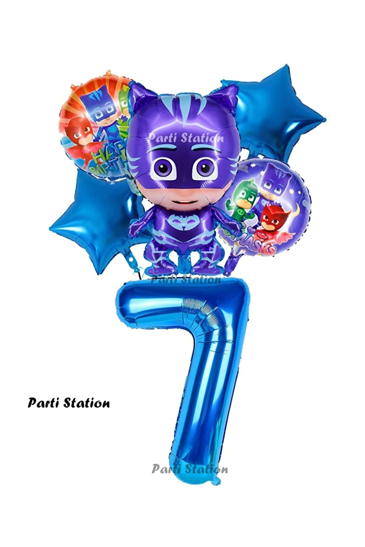 PjMasks Kedi Çocuk Konsept Doğum Günü Parti Balon Set Pijamaskeliler Kedi Çocuk Tema Parti Balon Set