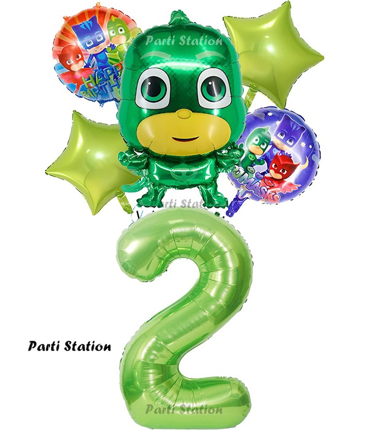 PjMasks Kertenkele Çocuk 2 Yaş Doğum Günü Balon Set Pijamaskeliler Kertenkele Çocuk Tema Balon Set