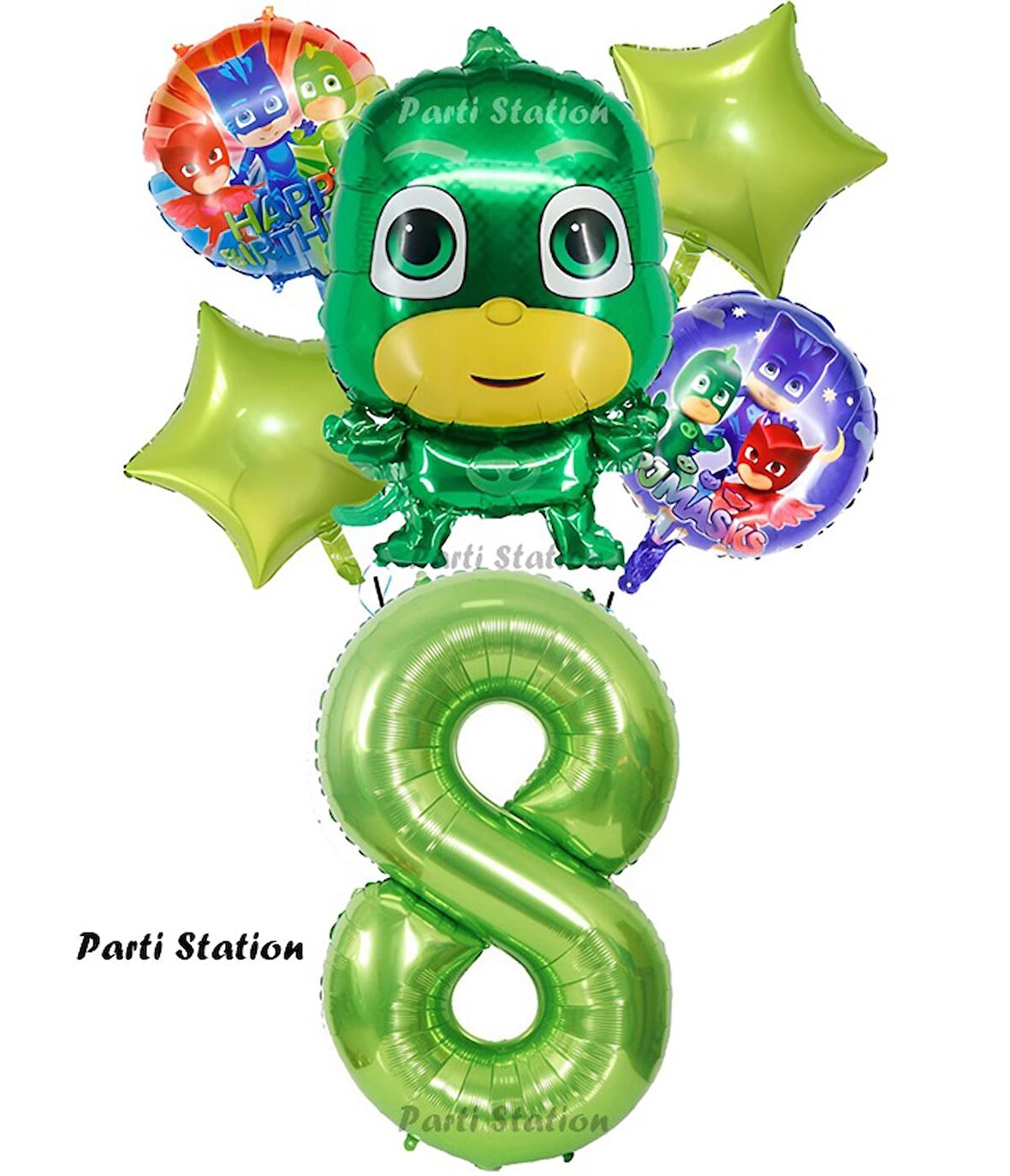 PjMasks Kertenkele Çocuk 8 Yaş Doğum Günü Balon Set Pijamaskeliler Kertenkele Çocuk Tema Balon Set