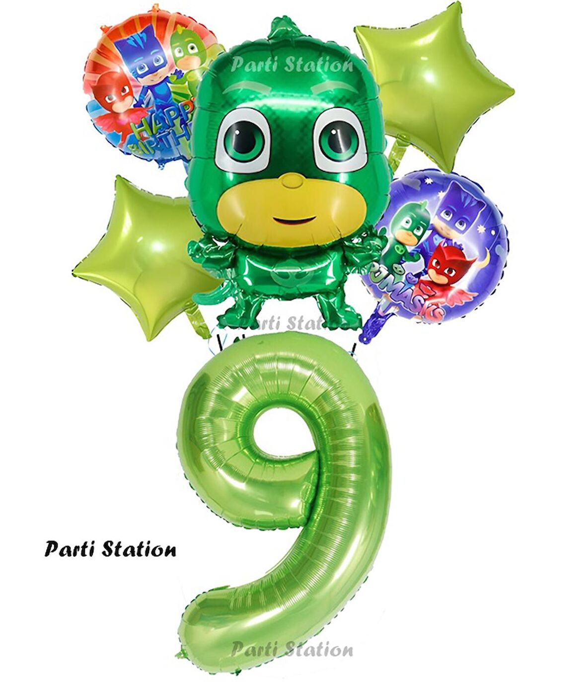 PjMasks Kertenkele Çocuk 9 Yaş Doğum Günü Balon Set Pijamaskeliler Kertenkele Çocuk Tema Balon Set