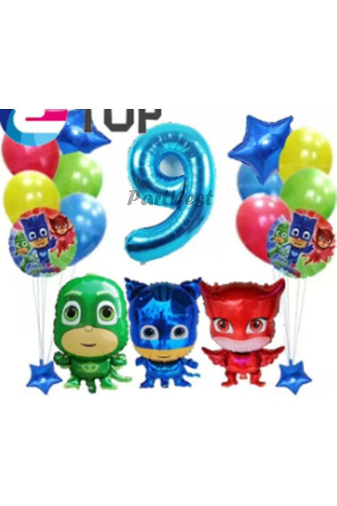 Pijamaskeliler 9 Yaş Balon Seti Pjmasks Konsept Helyum Balon Set Pijamaskeli Doğum Günü Set