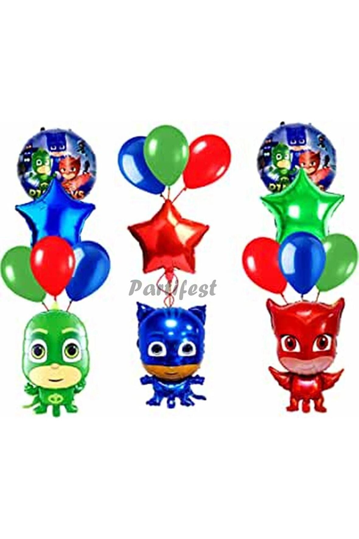 Pijamaskeliler Yaş Balon Seti Pjmasks Konsept Helyum Balon Set Pijamaskeli Doğum Günü Set