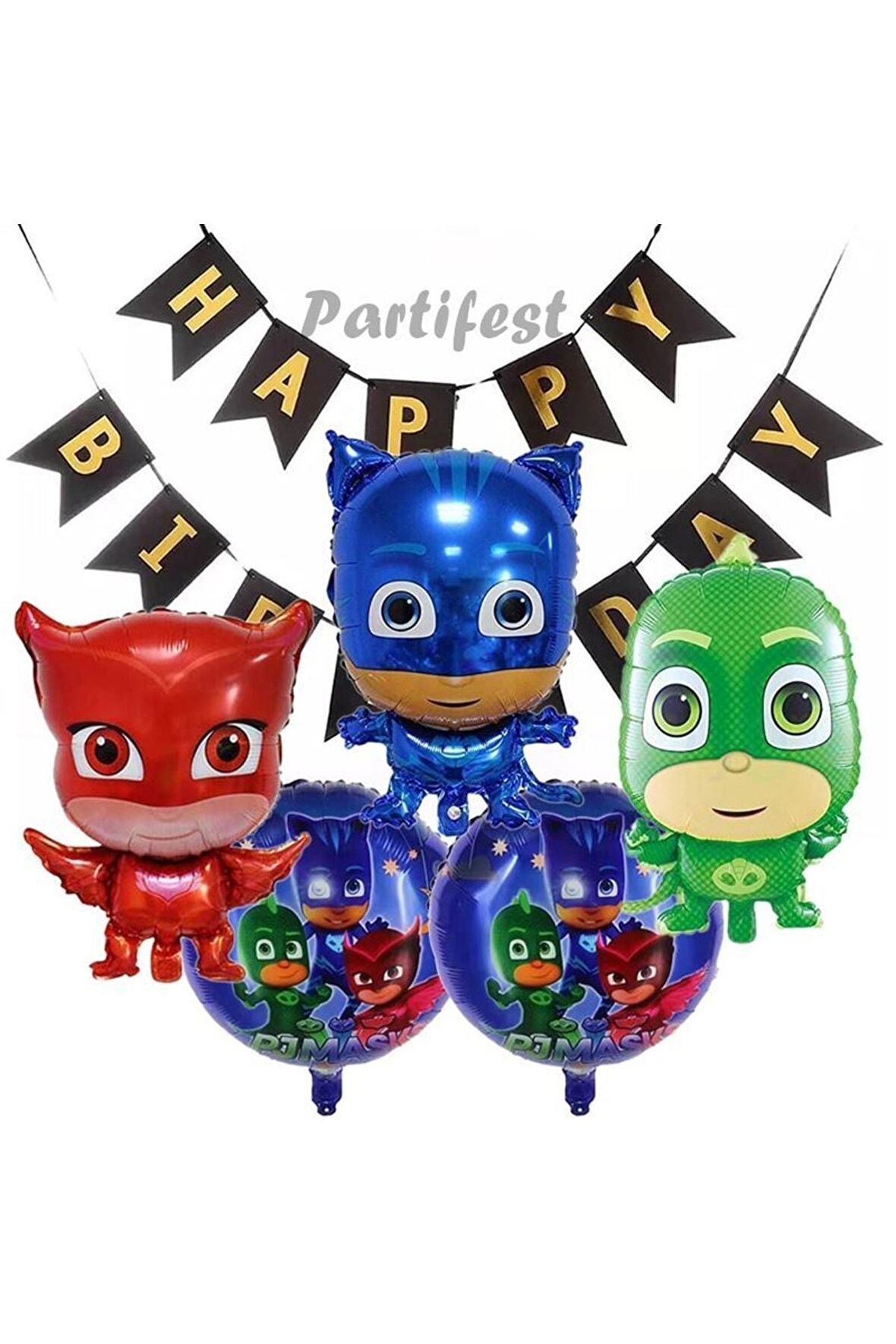 Pijamaskeliler Yaş Balon Seti Pjmasks Konsept Helyum Balon Set Pijamaskeli Doğum Günü Set