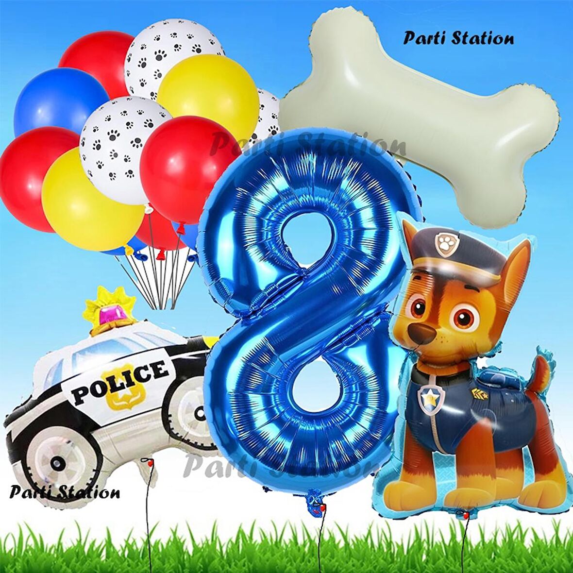 Paw Patrol Chase Polis Köpek Konsept 8 Yaş Doğum Günü Parti Balon Set Paw Patrol Kemik Balon Set