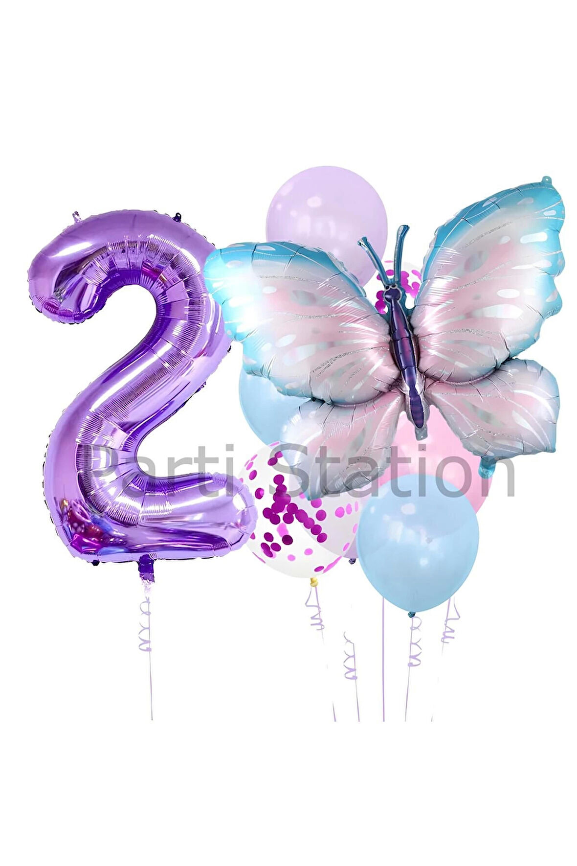 Mavi Pembe  Kelebek 7 Yaş Mor Rakam Balon Set Kelebek Konsept Doğum Günü Balon Set