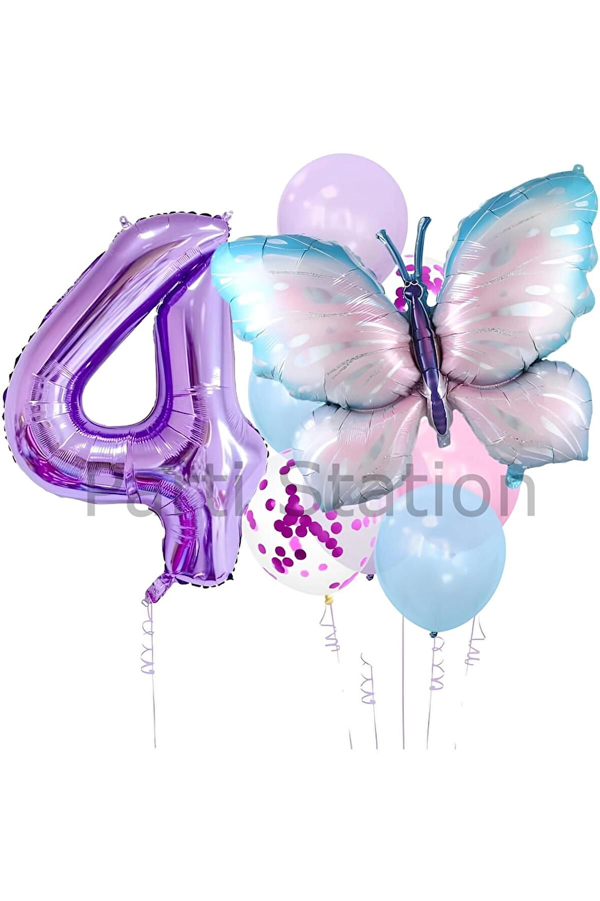 Mavi Pembe  Kelebek 7 Yaş Mor Rakam Balon Set Kelebek Konsept Doğum Günü Balon Set