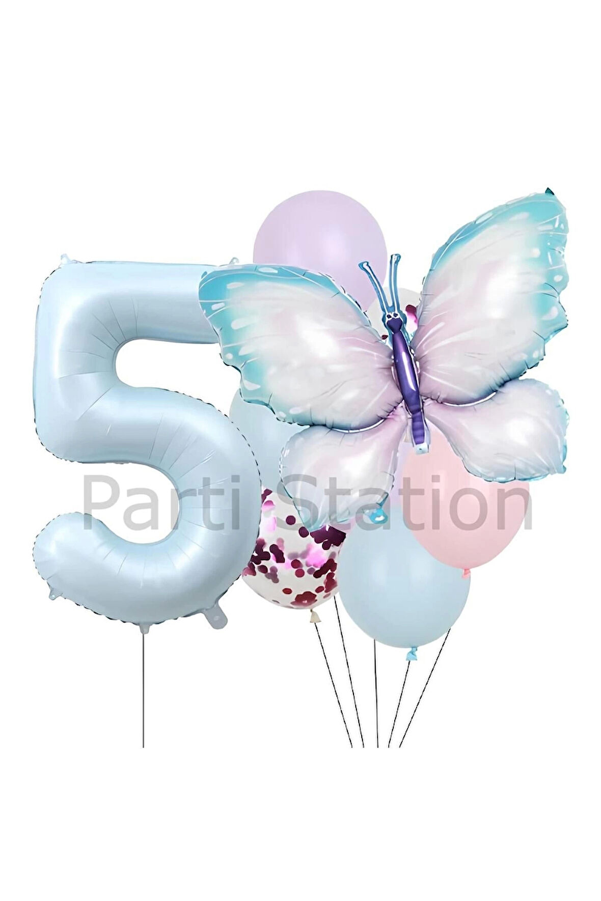 Pembe Mavi Kelebek 3 Yaş Balon Set Kelebek Konsept Doğum Günü Balon Balon Set