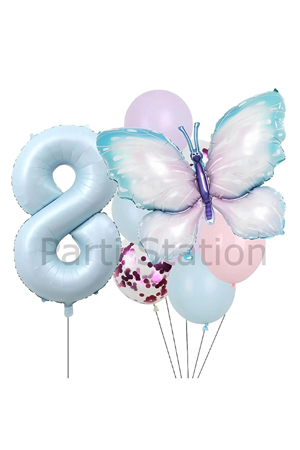 Pembe Mavi Kelebek 3 Yaş Balon Set Kelebek Konsept Doğum Günü Balon Balon Set
