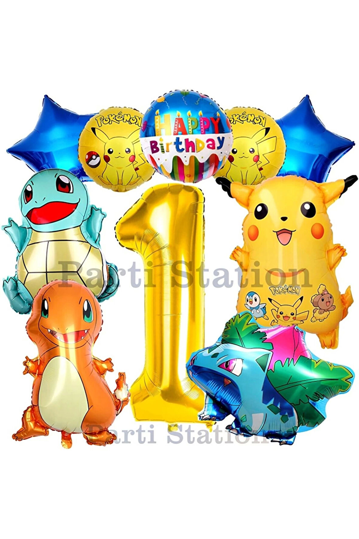 Pokemon Konsept 7 Yaş Doğum Günü Balon Set Pokemon Pikaçu Balbazar Çarmender Sikörtıl Balon