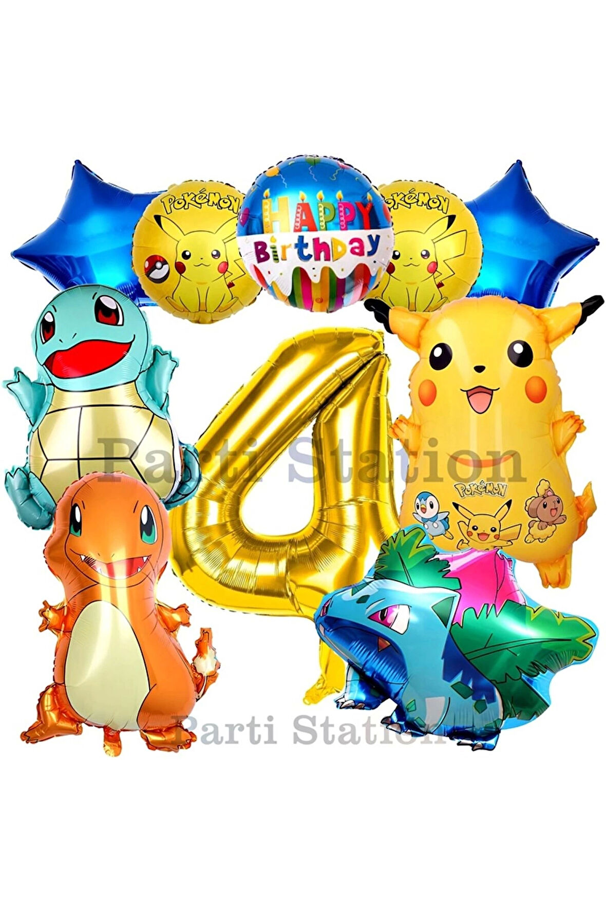 Pokemon Konsept 7 Yaş Doğum Günü Balon Set Pokemon Pikaçu Balbazar Çarmender Sikörtıl Balon