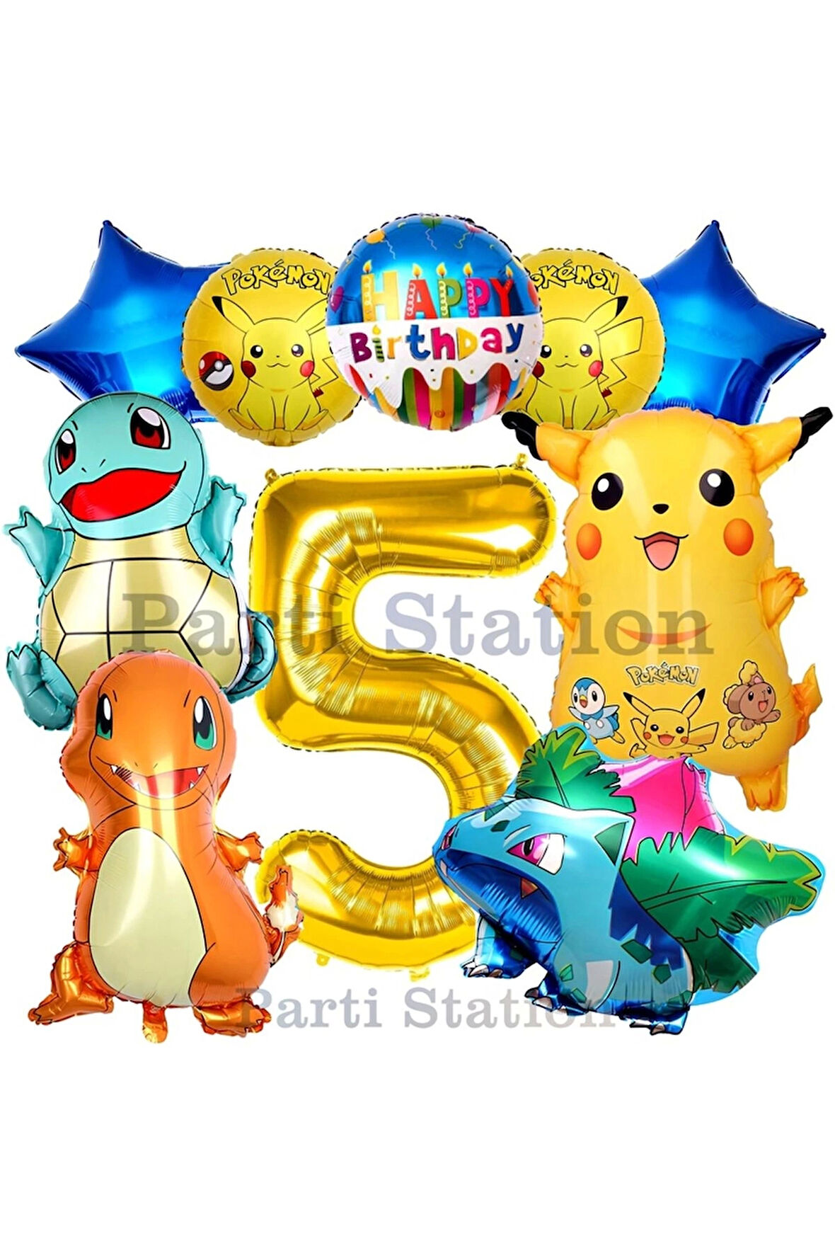 Pokemon Konsept 7 Yaş Doğum Günü Balon Set Pokemon Pikaçu Balbazar Çarmender Sikörtıl Balon