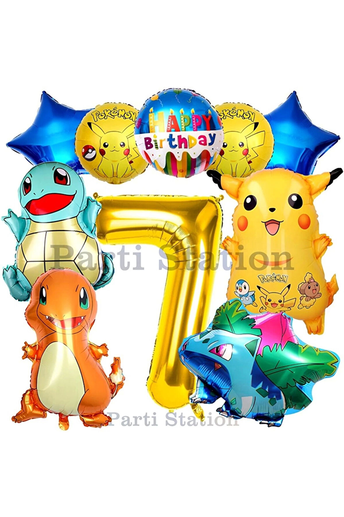 Pokemon Konsept 7 Yaş Doğum Günü Balon Set Pokemon Pikaçu Balbazar Çarmender Sikörtıl Balon