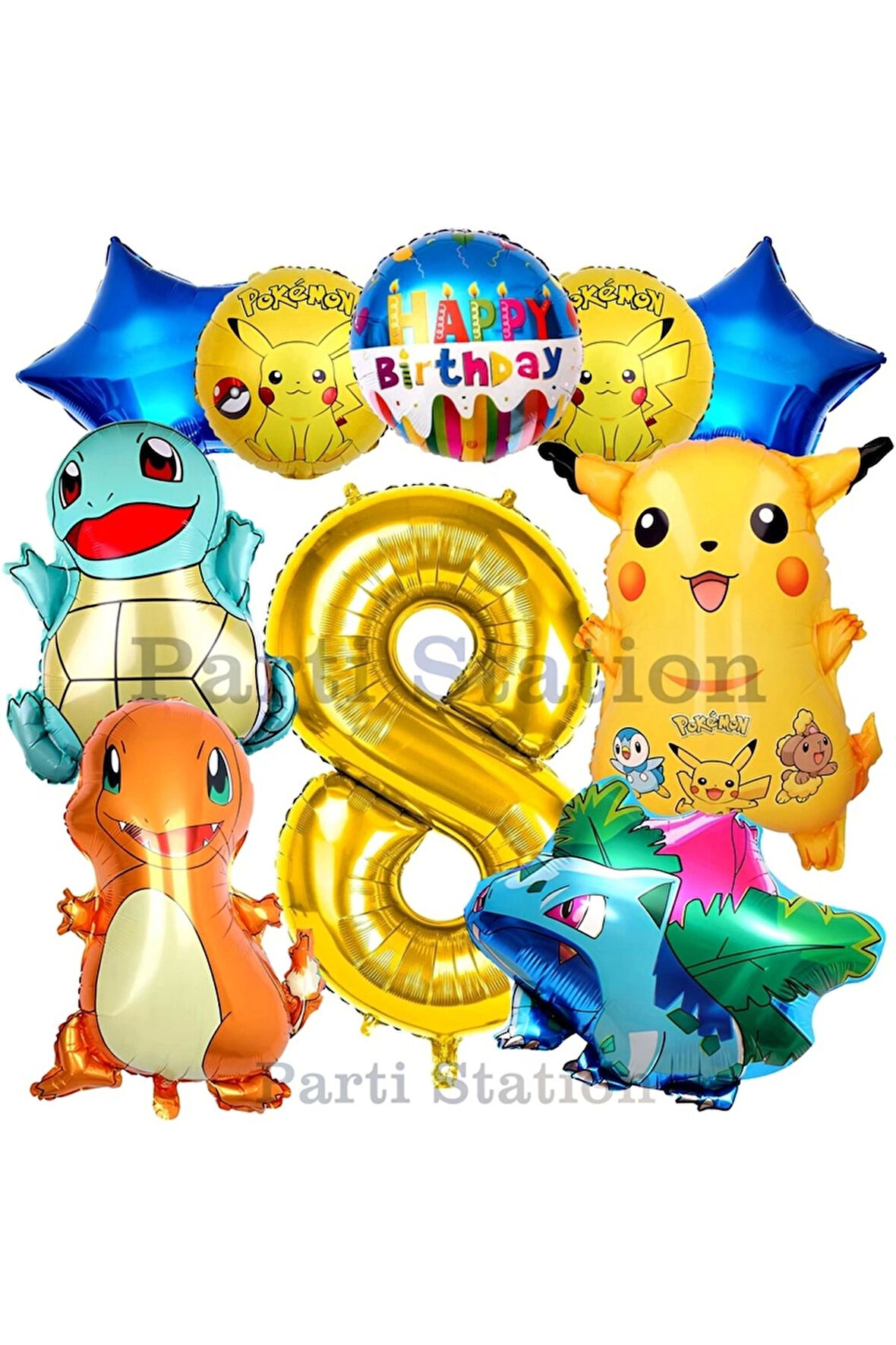 Pokemon Konsept 7 Yaş Doğum Günü Balon Set Pokemon Pikaçu Balbazar Çarmender Sikörtıl Balon