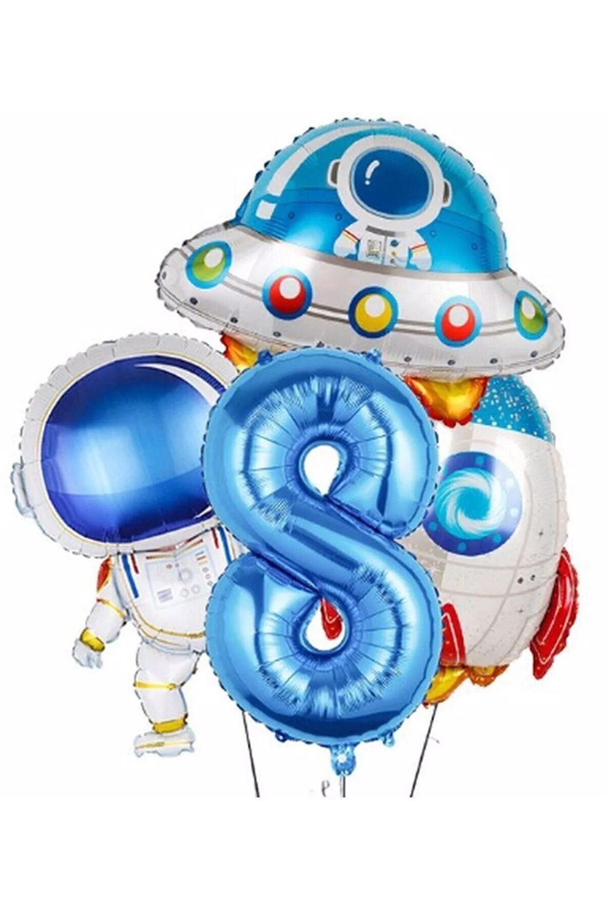 Uzay Astronot Uzay Gemisi Roket 8 Yaş Balon Set Uzay Astronot Konsept Doğum Günü Set
