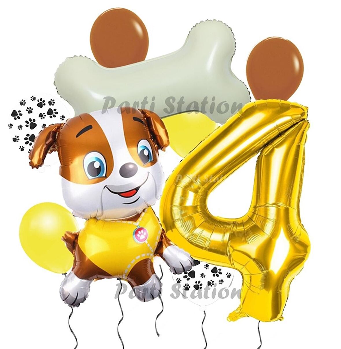 Paw Patrol İş Araçları İnşaat İşçisi Köpek Rubble 4 Yaş Balon Set Pav Petrol Konsept Doğum Günü Set