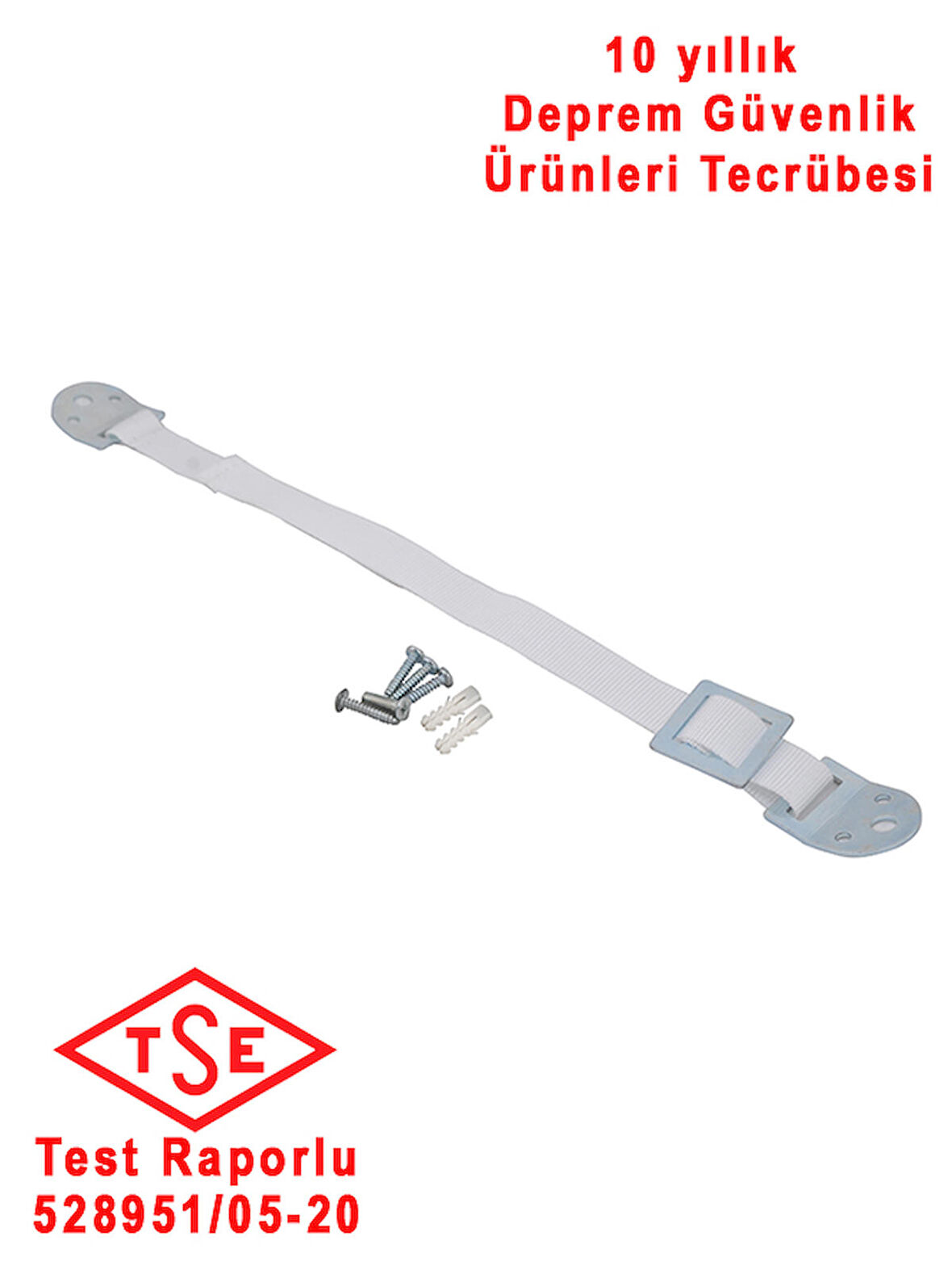 Portakal Safet Eşya Tv Sabitleme Deprem Güvenliği Kayışı-Metal Başlıklı -Beyaz -Tse Test Raporlu