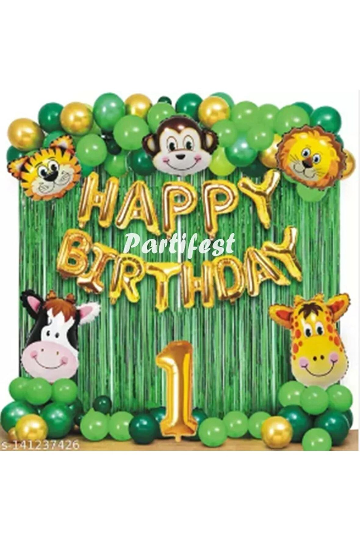 Safari Hayvanlar 1 Yaş Balon Set Safari Konsept Folyo Helyum Balon Set Safari Konsept Doğum Günü Set