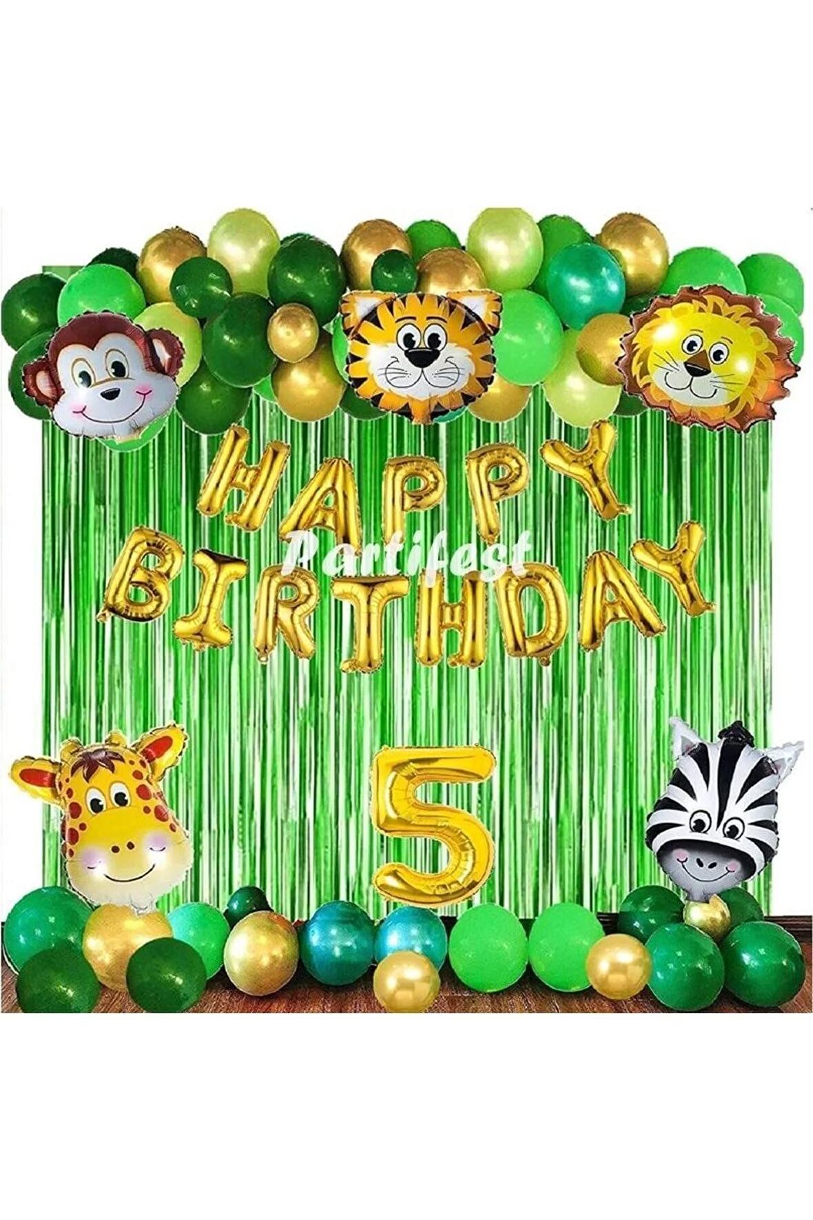 Safari Hayvanlar 5 Yaş Balon Set Safari Konsept Folyo Helyum Balon Set Safari Konsept Doğum Günü Set
