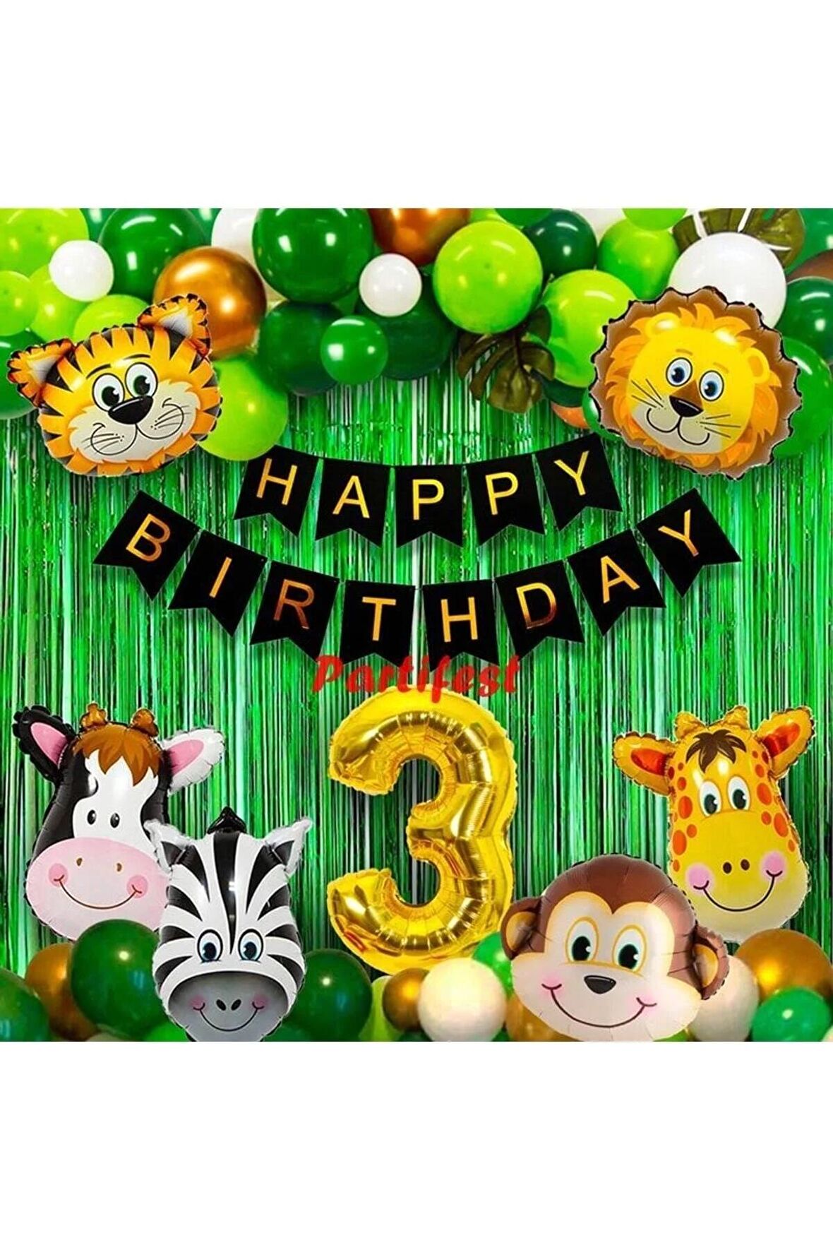 Safari Hayvanlar 3 Yaş Balon Set Safari Konsept Helyum Balon Set Safari Doğum Günü Set