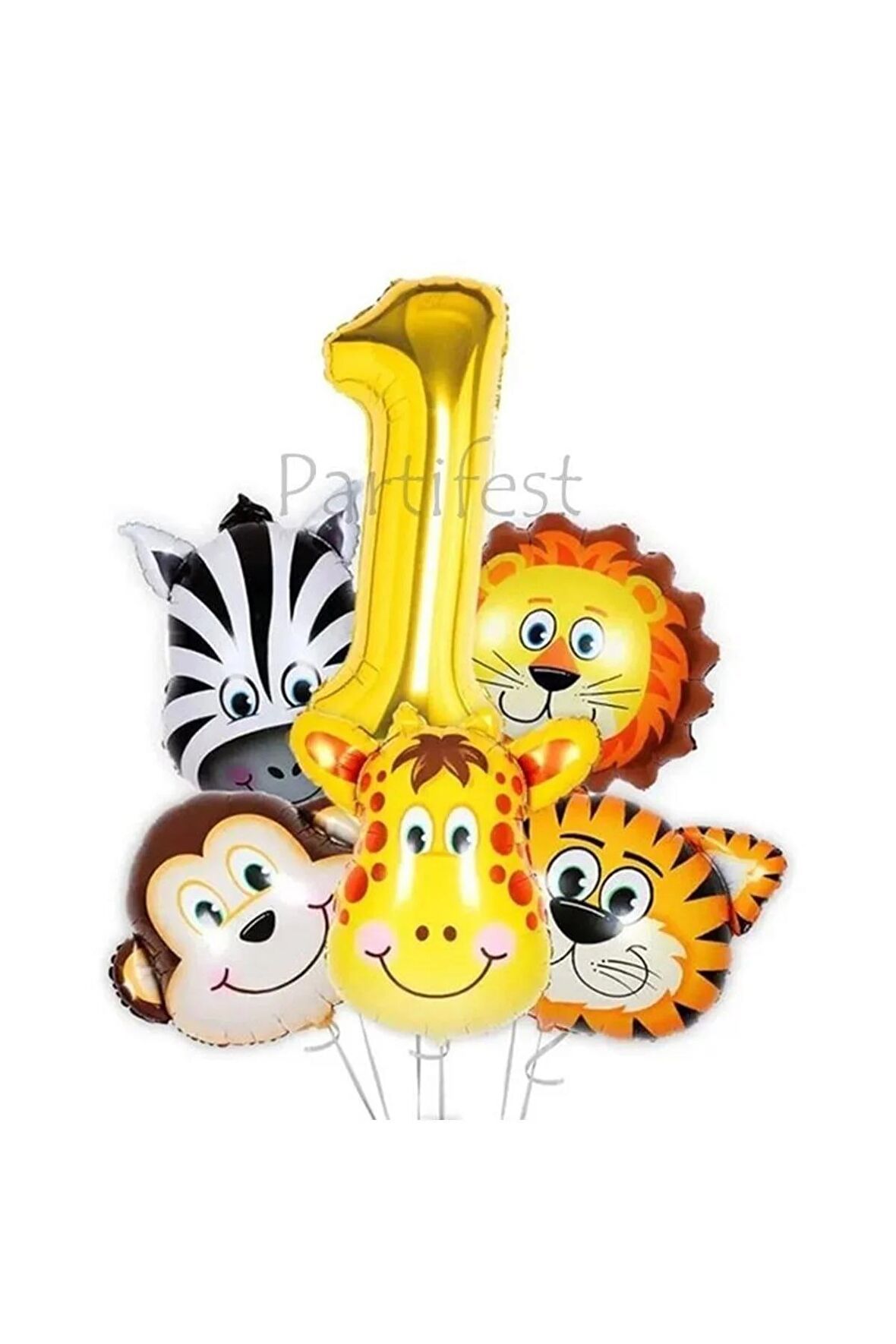 Safari Hayvanlar 1 Yaş Balon Set Safari Büyük Kafa Balon Folyo Balon Set Konsept Doğum Günü Set