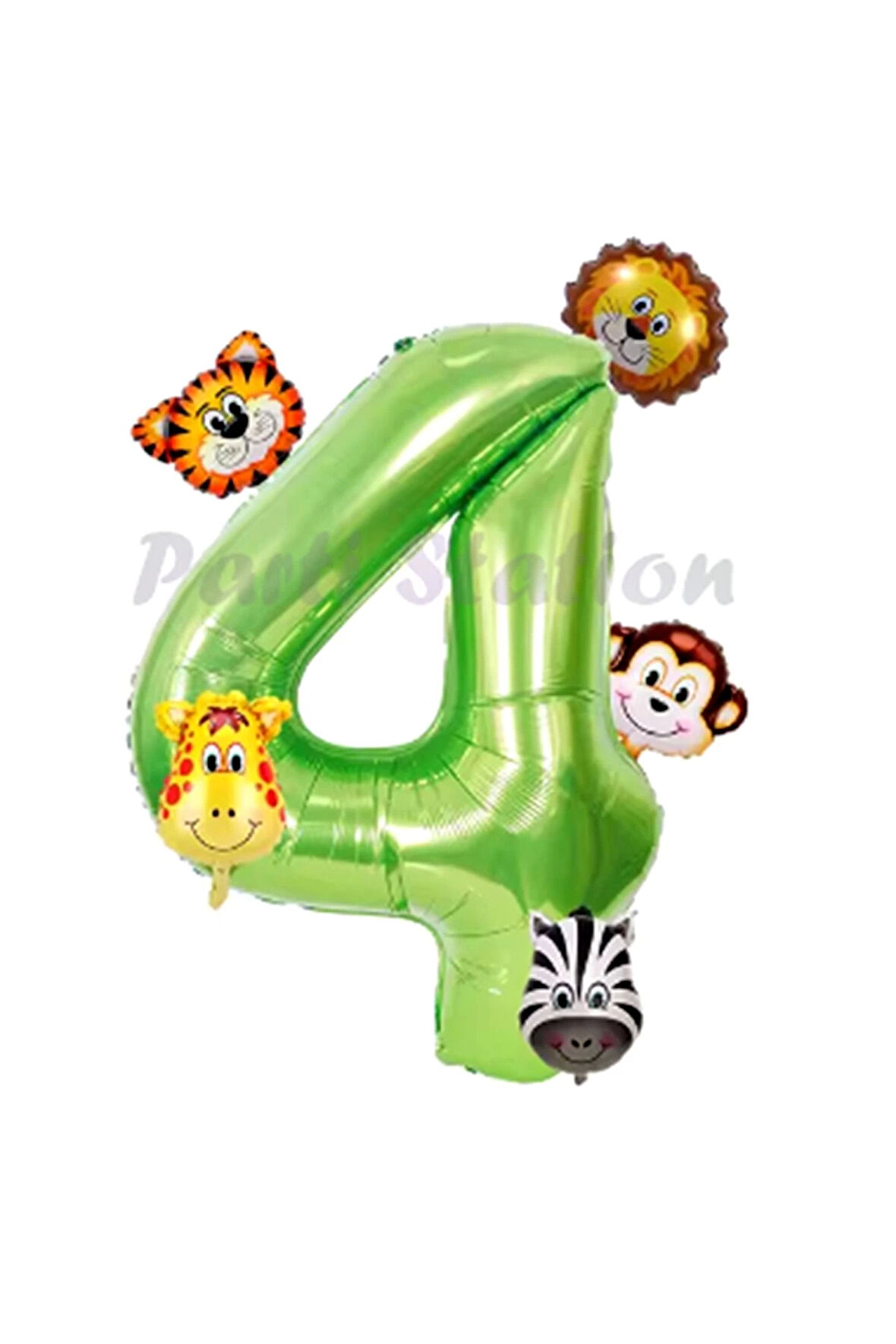 Safari Hayvanlar 6'lı Balon Set 5 Yaş Doğum Günü Balon Set Safari Konsept ve Yeşil Rakam Balon