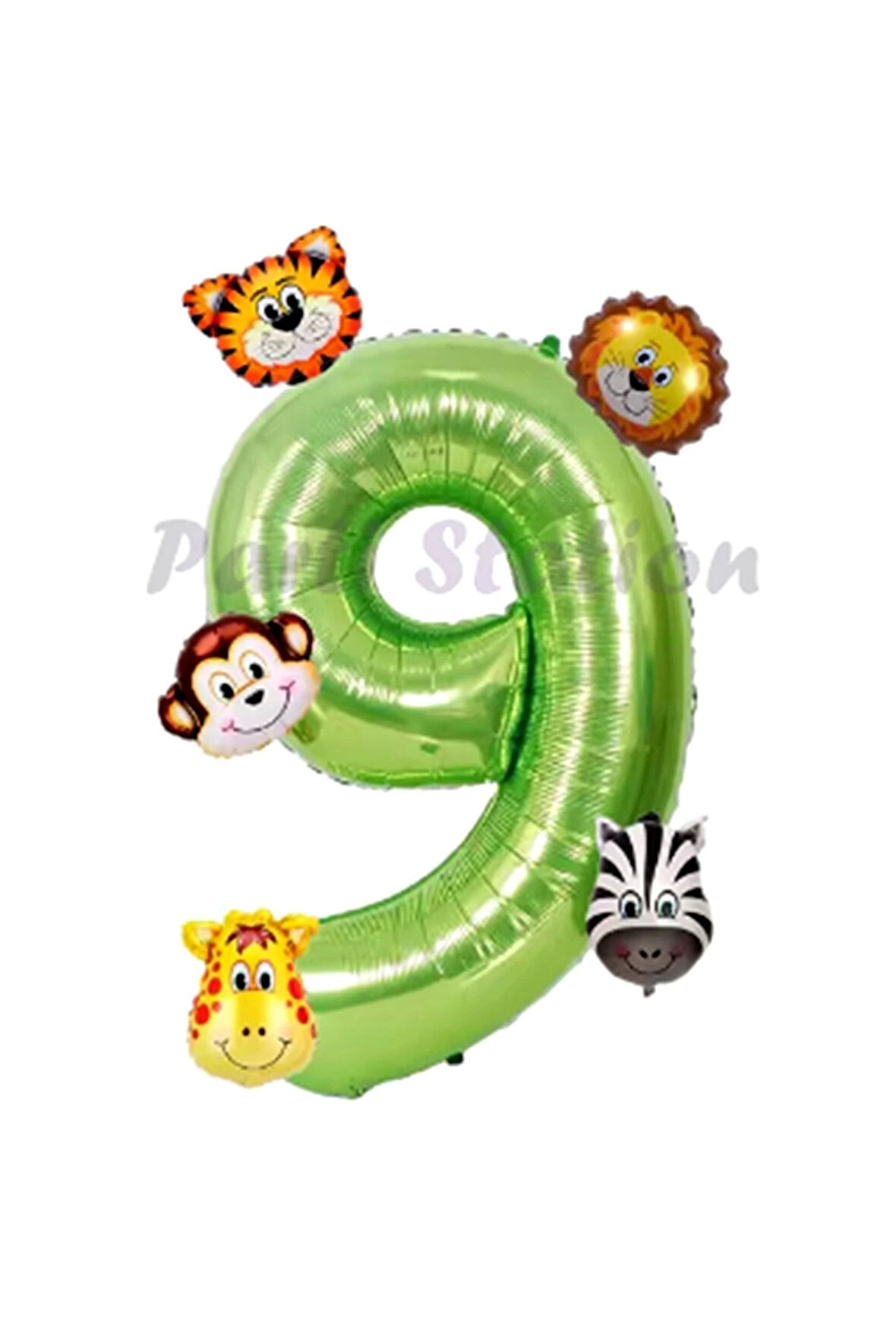 Safari Hayvanlar 6'lı Balon Set 5 Yaş Doğum Günü Balon Set Safari Konsept ve Yeşil Rakam Balon