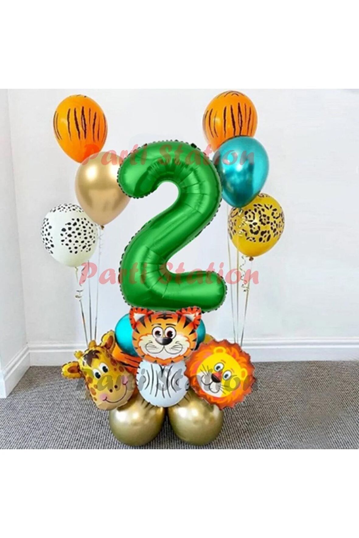 Safari Parti Balon Seti 2 Yaş Safari Jungle Konsept Doğum Günü Balon Karşılama Set Yeşil Rakam Balon