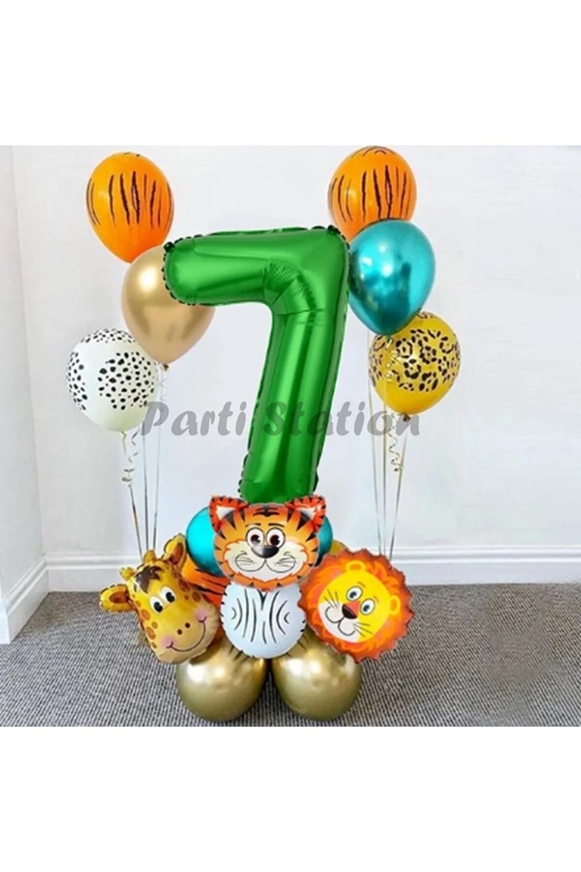 Safari Parti Balon Seti 7 Yaş Safari Jungle Konsept Doğum Günü Balon Karşılama Set Yeşil Rakam Balon