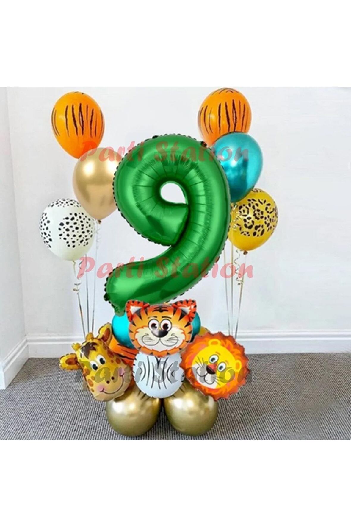 Safari Parti Balon Seti 9 Yaş Safari Jungle Konsept Doğum Günü Balon Karşılama Set Yeşil Rakam Balon