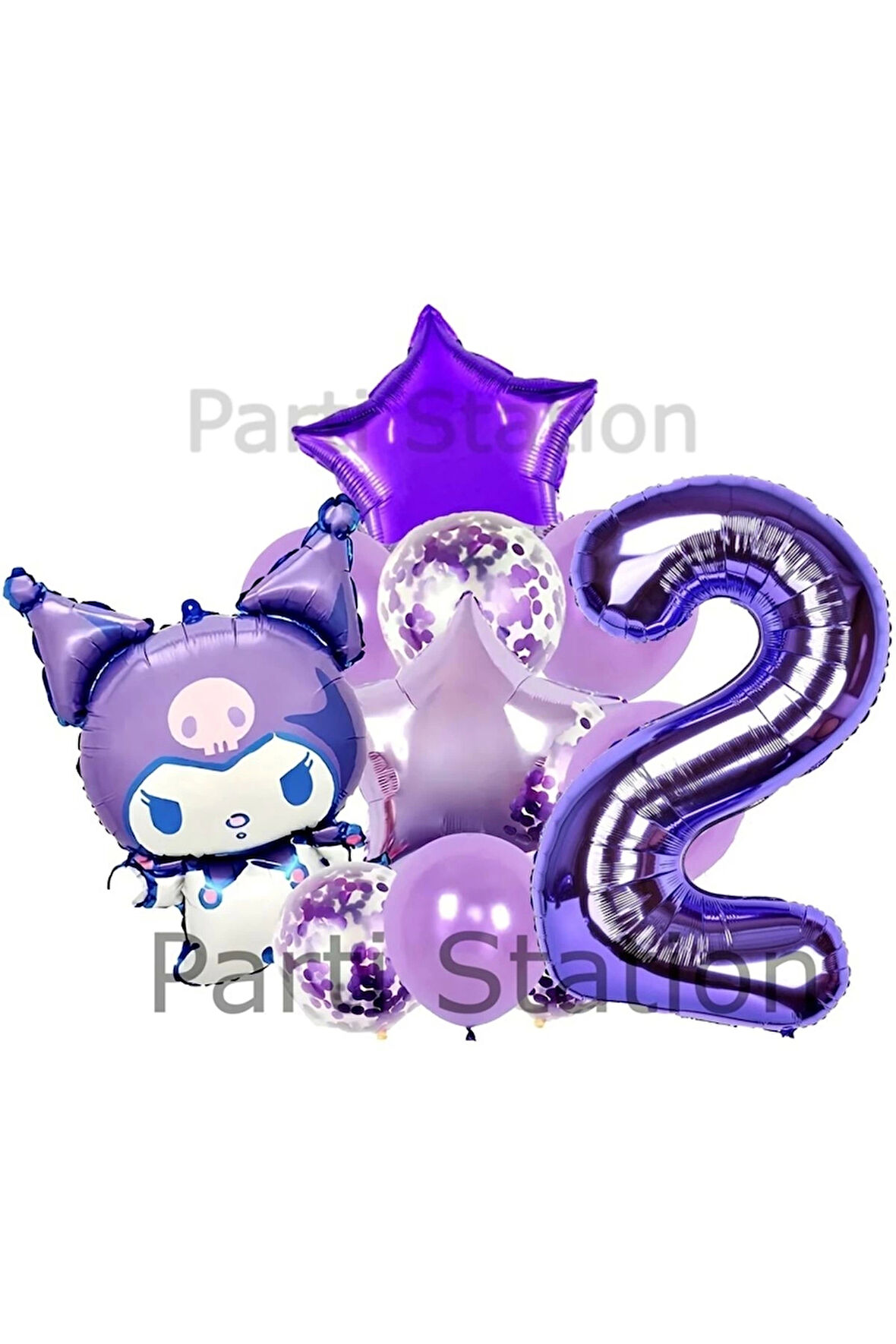Sanrio Kuromi 3 Yaş Mor Balon Set Anime Hello Kitty Kuromi Konsept Doğum Günü Balon Set