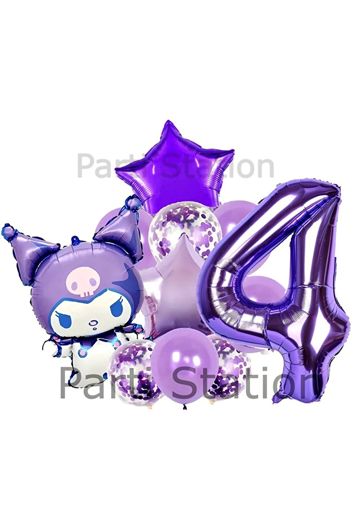 Sanrio Kuromi 3 Yaş Mor Balon Set Anime Hello Kitty Kuromi Konsept Doğum Günü Balon Set
