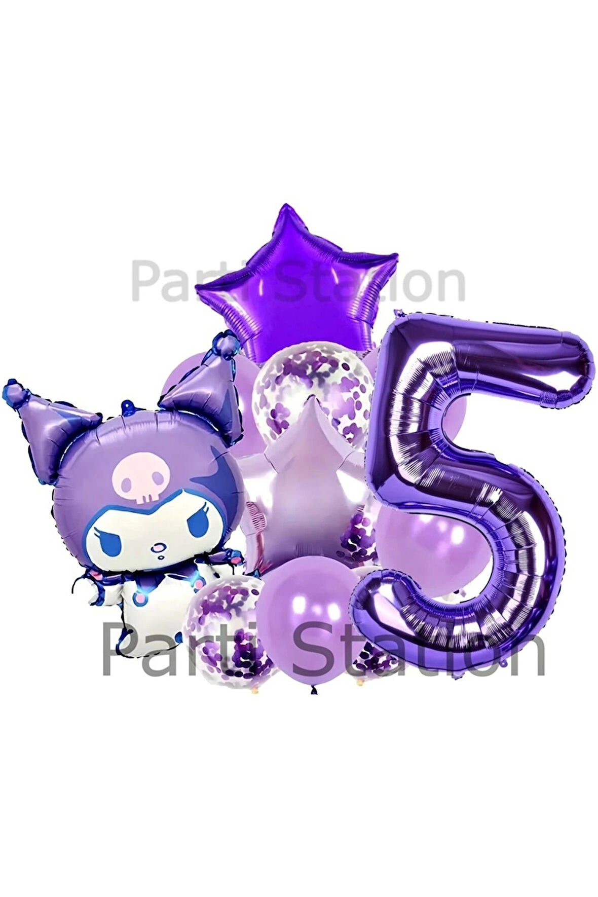 Sanrio Kuromi 3 Yaş Mor Balon Set Anime Hello Kitty Kuromi Konsept Doğum Günü Balon Set