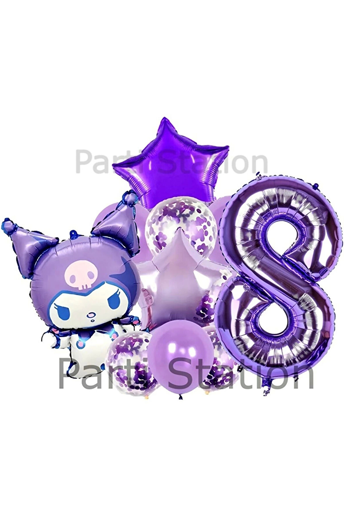 Sanrio Kuromi 3 Yaş Mor Balon Set Anime Hello Kitty Kuromi Konsept Doğum Günü Balon Set