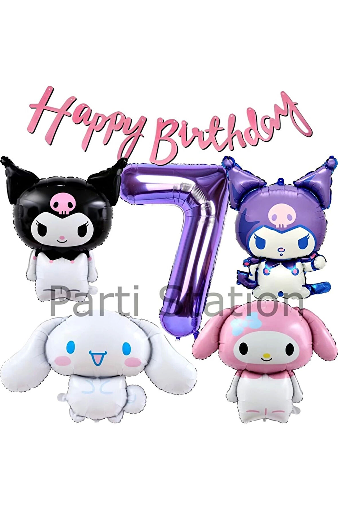 Sanrio Kuromi Melody Cinnamon 9 Yaş Mor Balon Set Anime Kuromi Melody Konsept Doğum Günü Balon Set