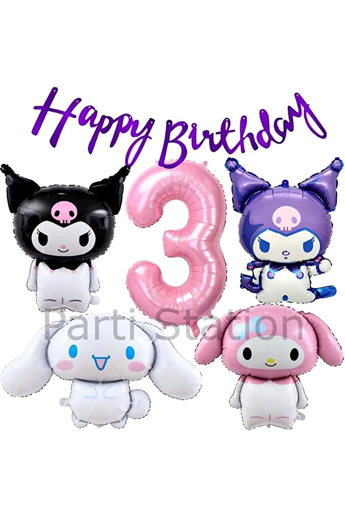 Sanrio Kuromi Melody Cinnamon 8 Yaş Pembe Balon Set Anime Kuromi Melody Konsept Doğum Günü Balon Set
