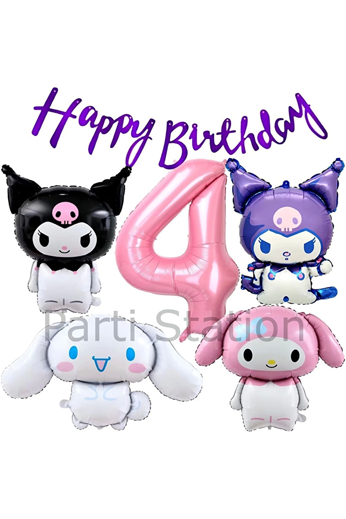 Sanrio Kuromi Melody Cinnamon 8 Yaş Pembe Balon Set Anime Kuromi Melody Konsept Doğum Günü Balon Set