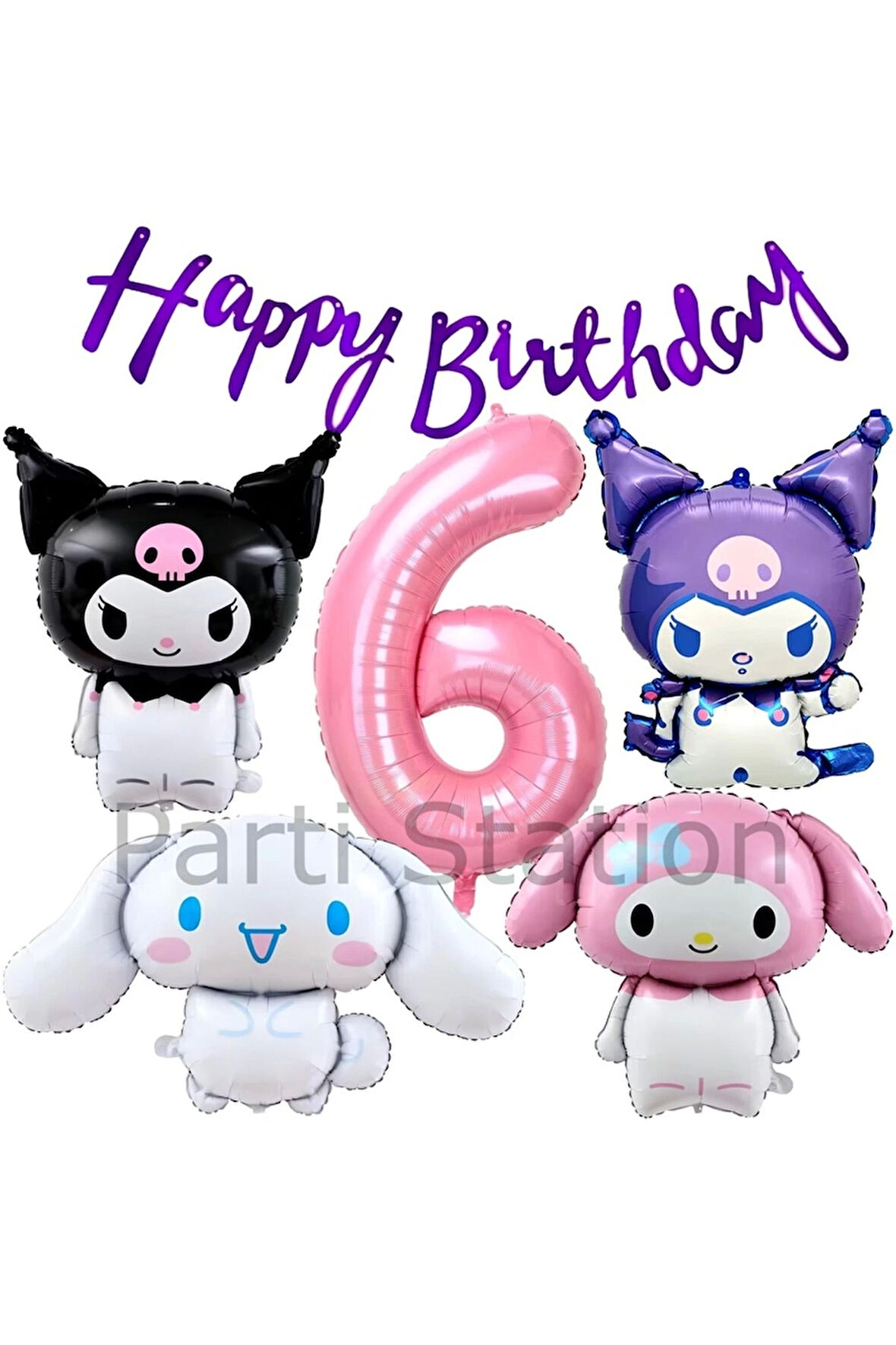 Sanrio Kuromi Melody Cinnamon 8 Yaş Pembe Balon Set Anime Kuromi Melody Konsept Doğum Günü Balon Set