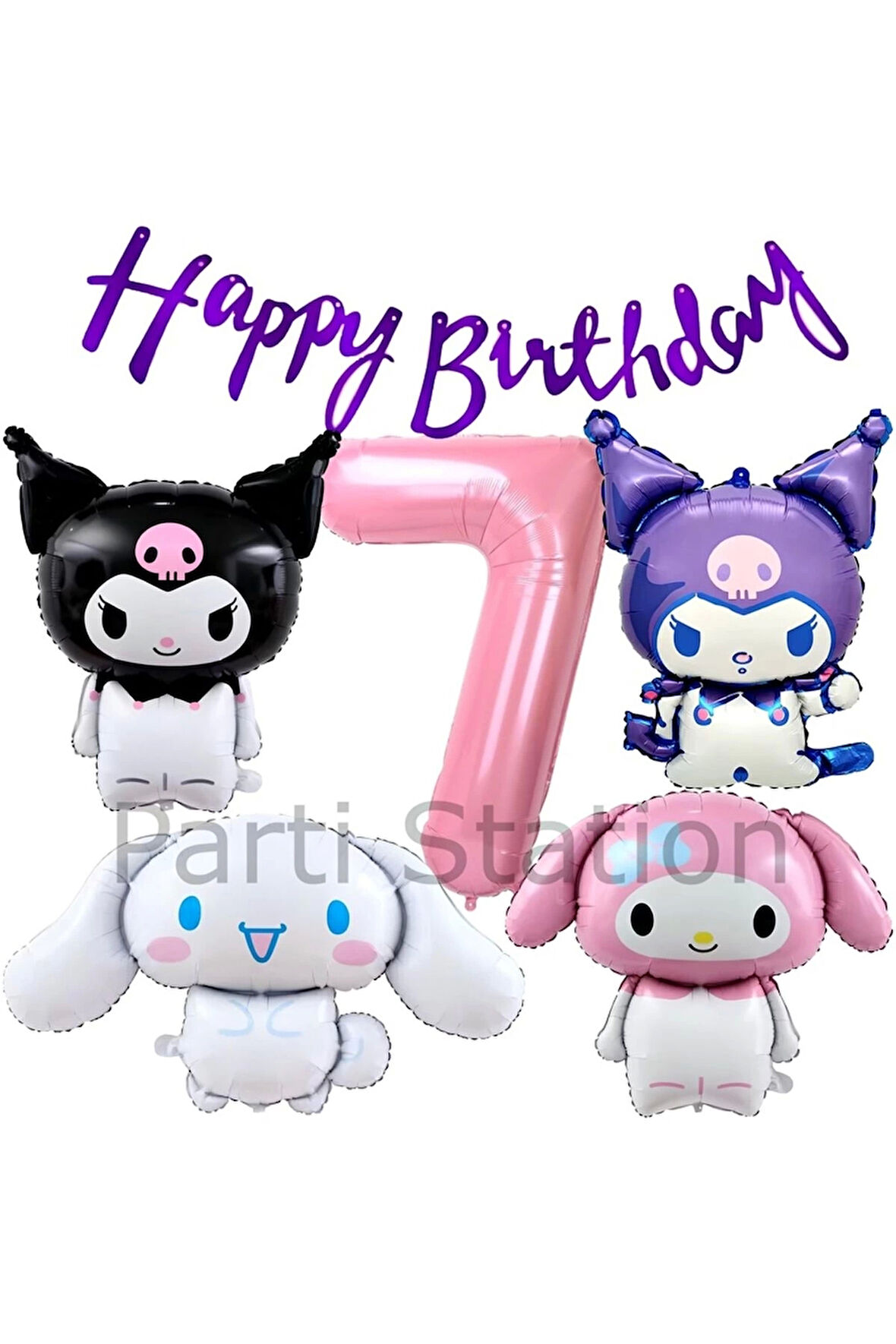 Sanrio Kuromi Melody Cinnamon 8 Yaş Pembe Balon Set Anime Kuromi Melody Konsept Doğum Günü Balon Set