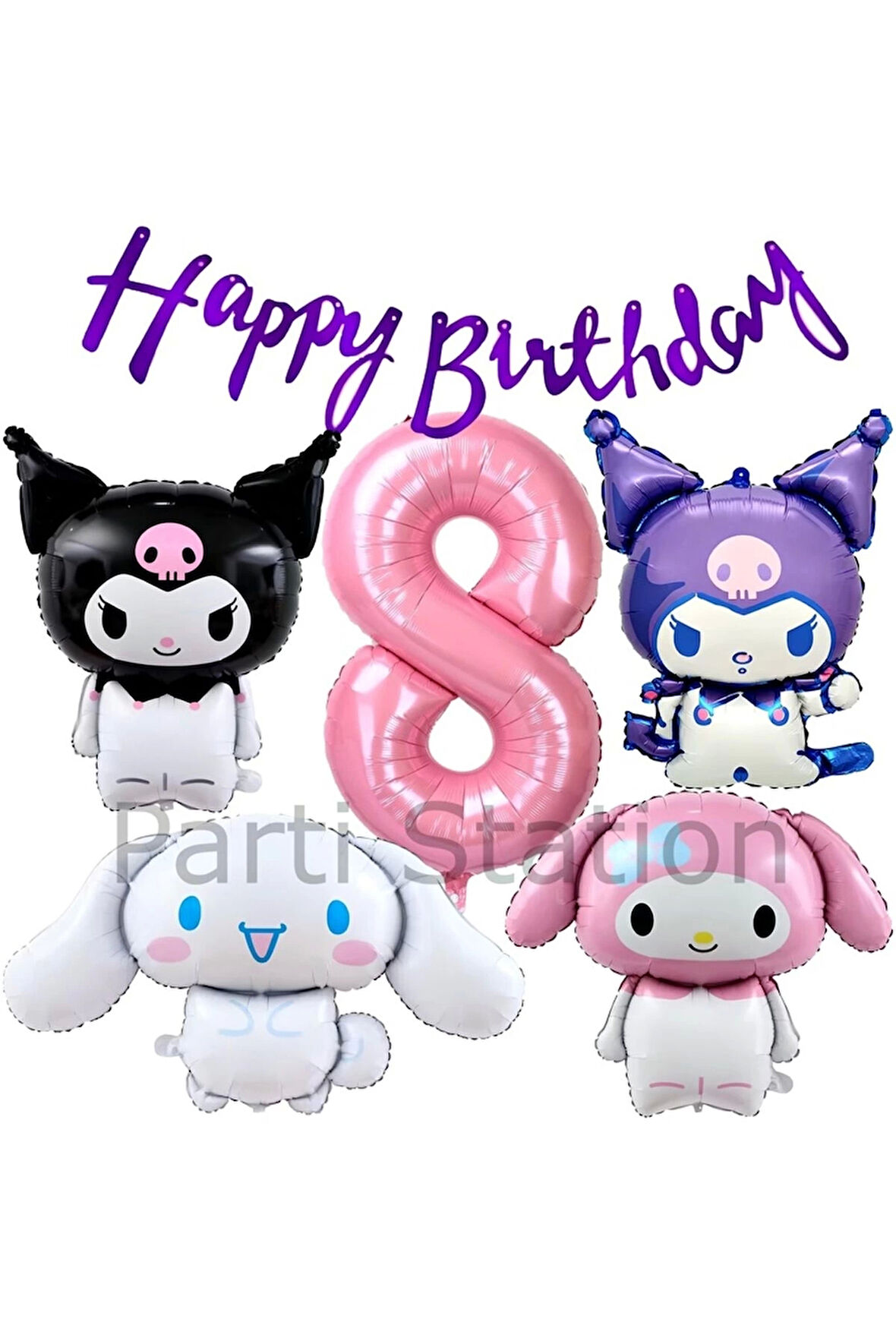 Sanrio Kuromi Melody Cinnamon 8 Yaş Pembe Balon Set Anime Kuromi Melody Konsept Doğum Günü Balon Set