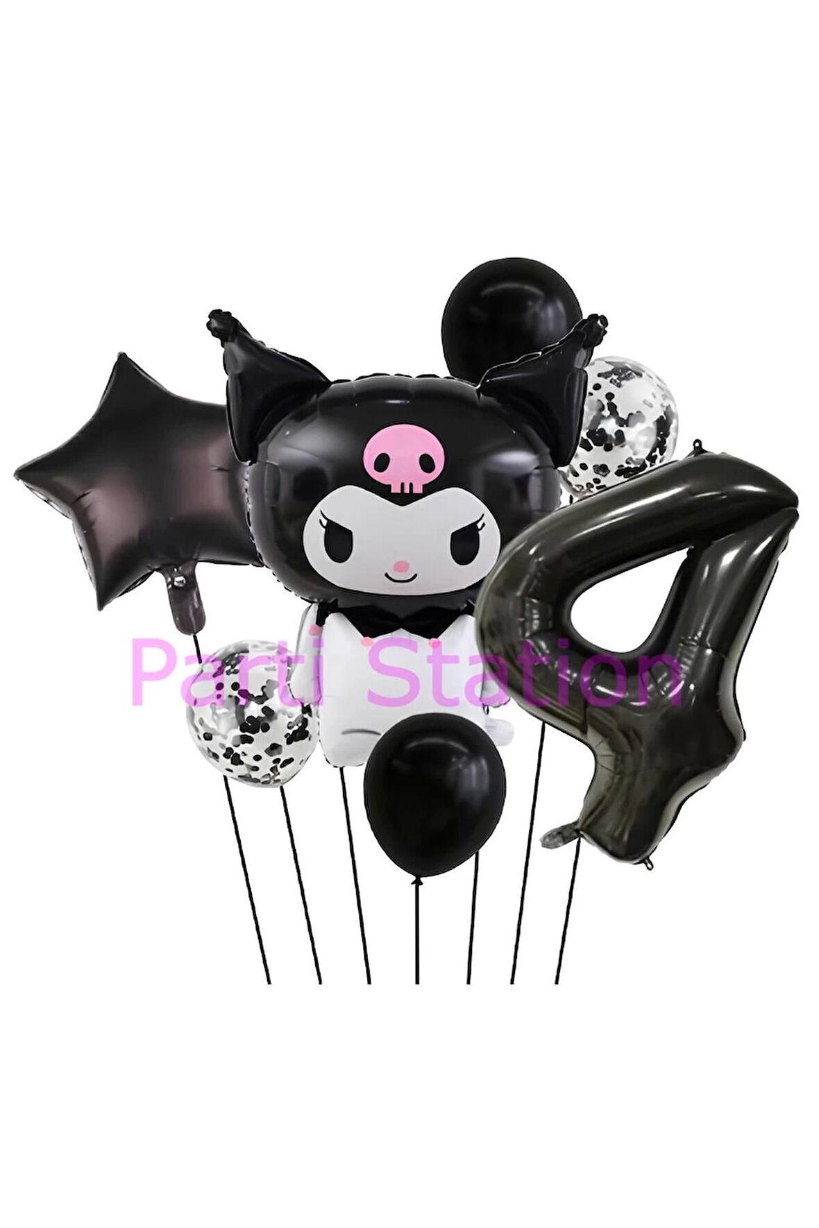 Sanrio Black Kuromi 4 Yaş Balon Set Anime Kawaii Kuromi Konsept Doğum Günü Balon Set
