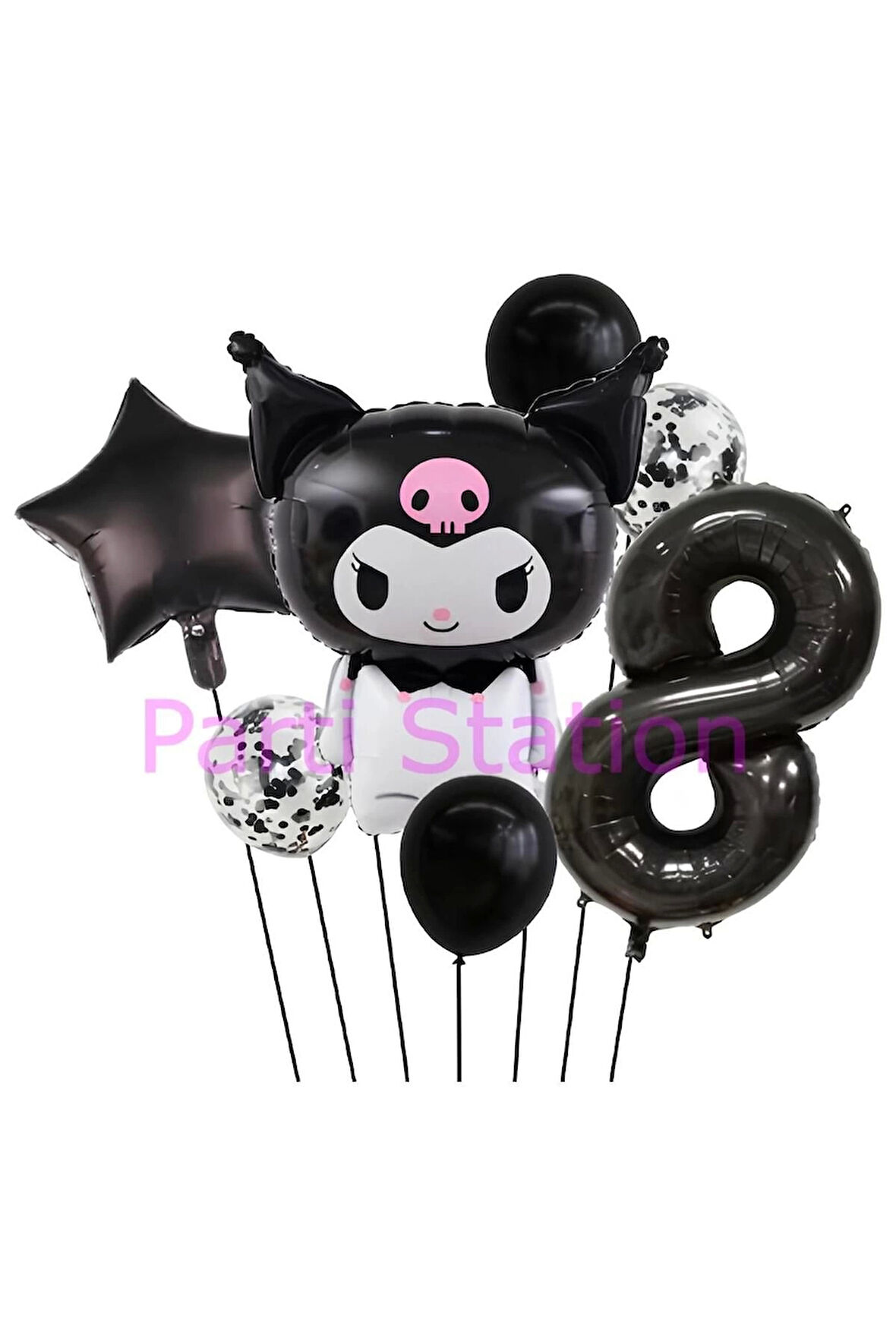 Sanrio Black Kuromi 4 Yaş Balon Set Anime Kawaii Kuromi Konsept Doğum Günü Balon Set