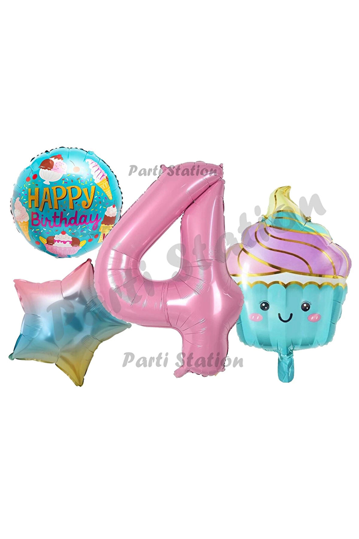 Pastane Şeker Dondurma Cupcake Konsept 7 Yaş Doğum Günü Balon Set İce Cream Tema Doğum Günü Balon