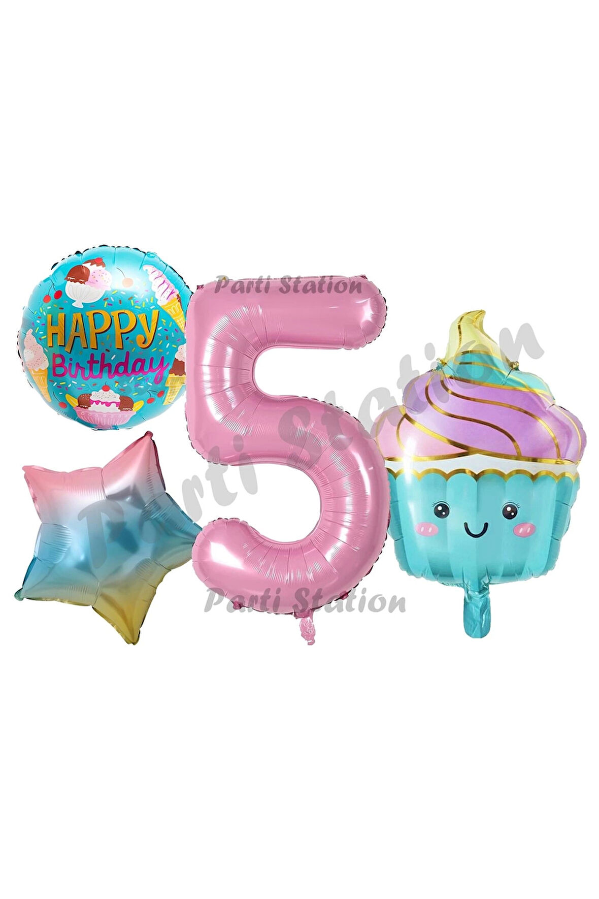 Pastane Şeker Dondurma Cupcake Konsept 7 Yaş Doğum Günü Balon Set İce Cream Tema Doğum Günü Balon