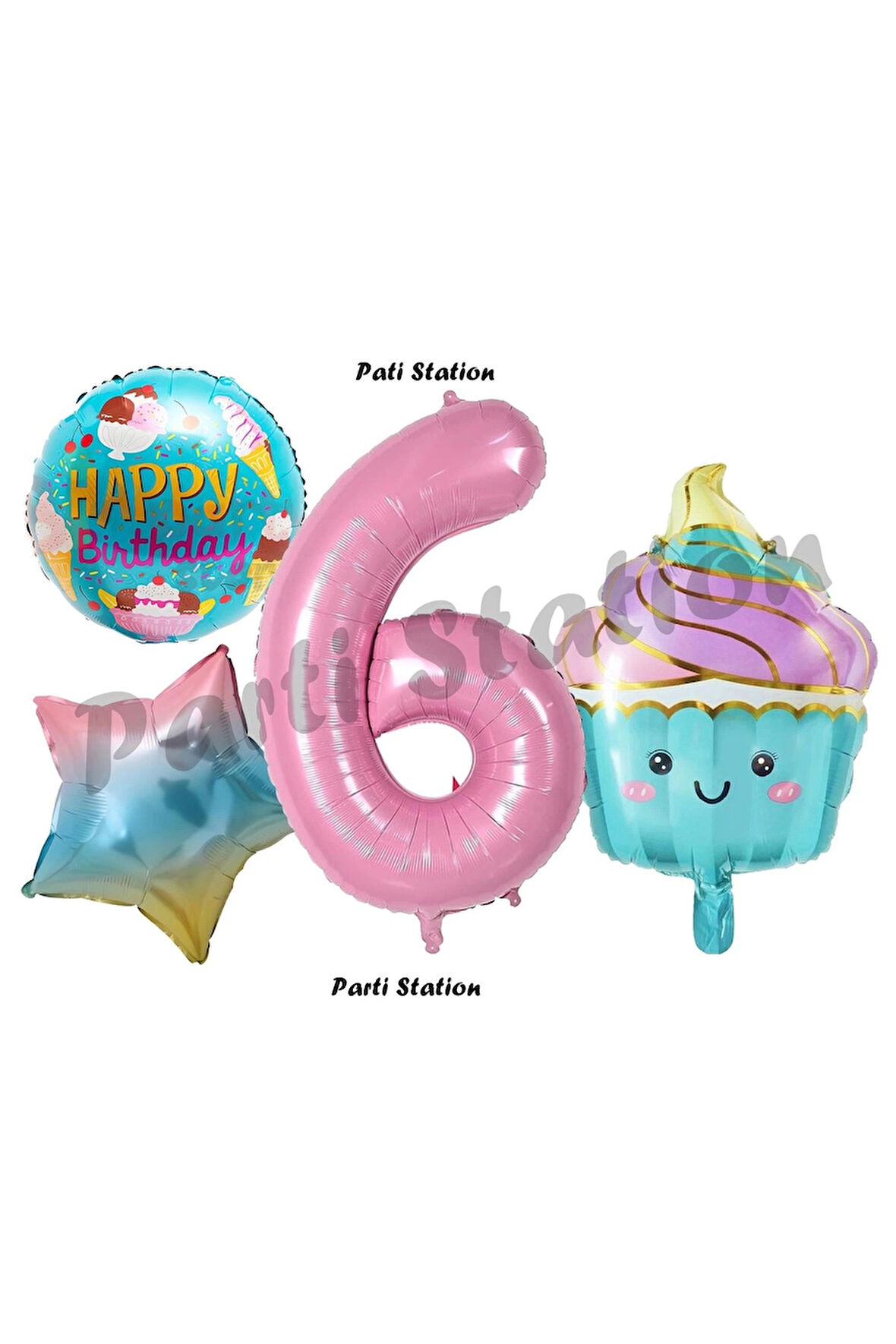 Pastane Şeker Dondurma Cupcake Konsept 7 Yaş Doğum Günü Balon Set İce Cream Tema Doğum Günü Balon