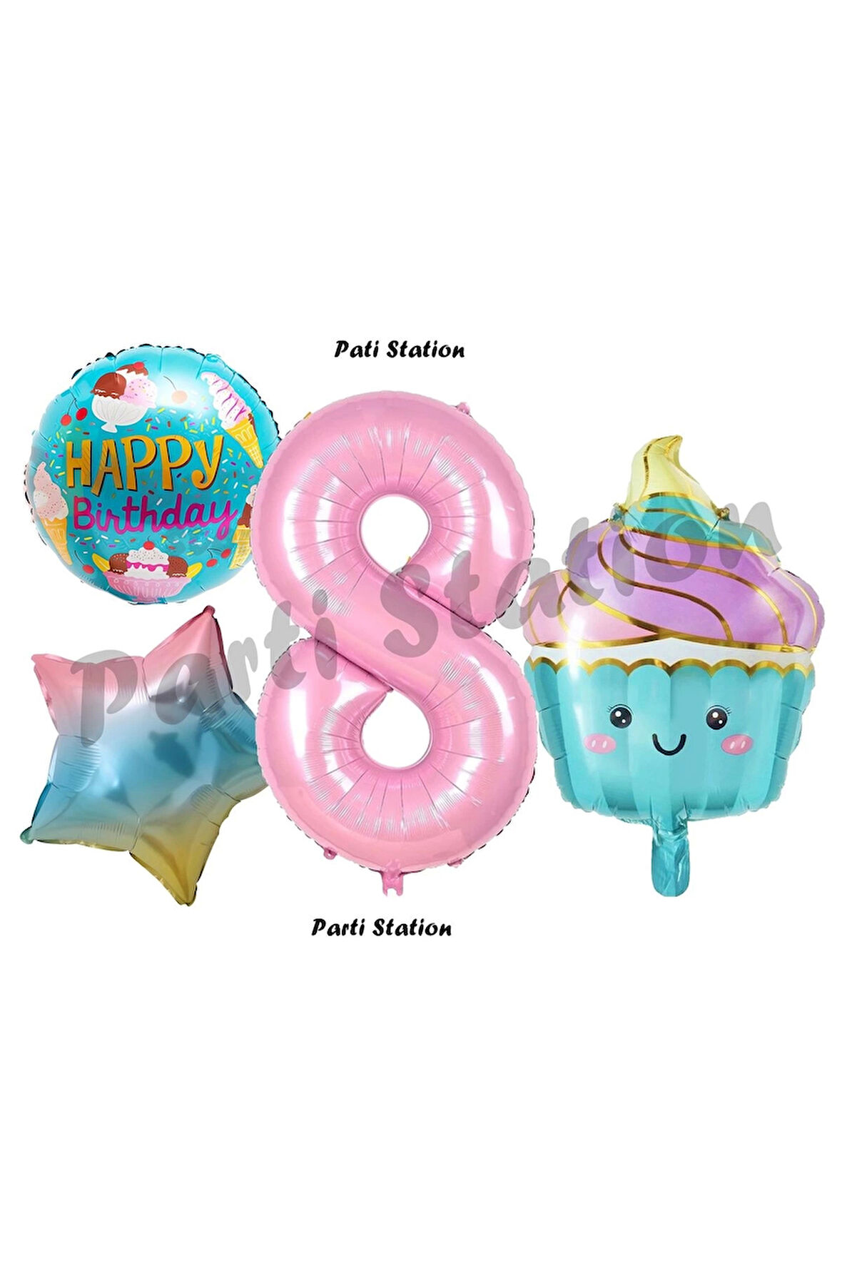 Pastane Şeker Dondurma Cupcake Konsept 7 Yaş Doğum Günü Balon Set İce Cream Tema Doğum Günü Balon
