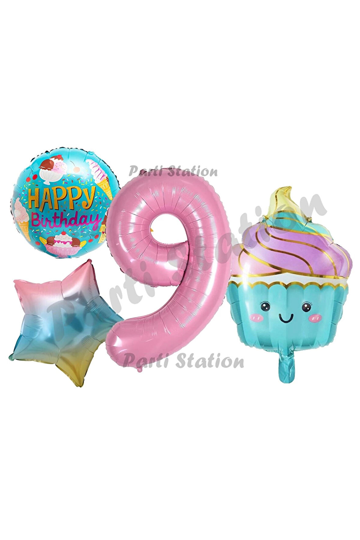 Pastane Şeker Dondurma Cupcake Konsept 7 Yaş Doğum Günü Balon Set İce Cream Tema Doğum Günü Balon